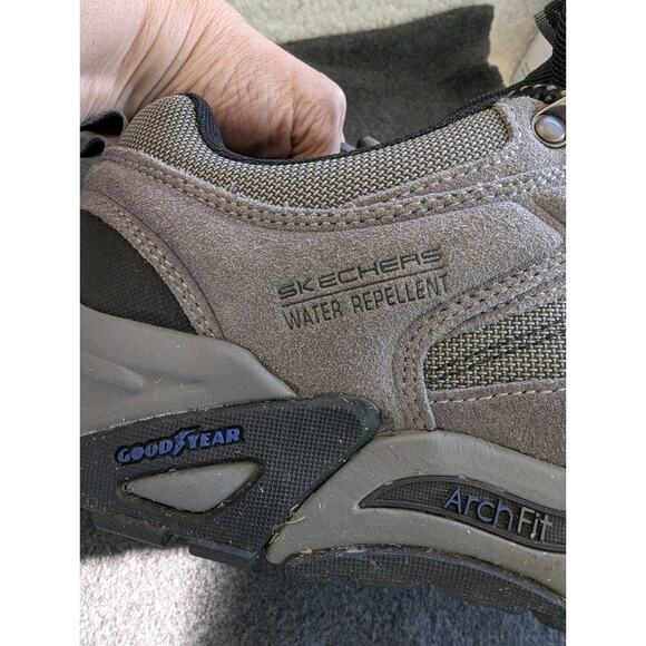 Skechers Men's 10 Goodyear Water Repellent Hiking Shoes Arch Support Grey Black - Picture 9 of 10